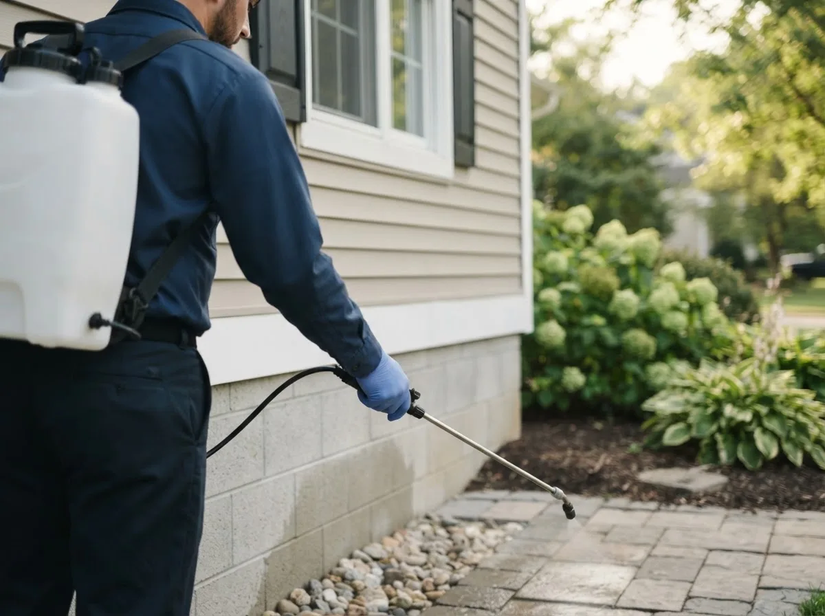 Pest control technician inspecting a home in San Augustine, TX